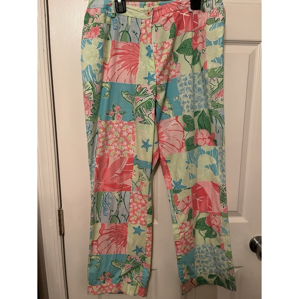Lilly Pulitzer Patchwork Capri Pants Womens 10 Multicolor Floral Resort EUC